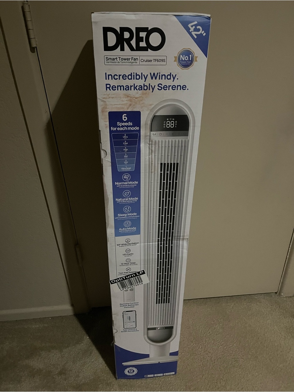 DREO 42" Smart Tower Fan - White-OPEN BOX